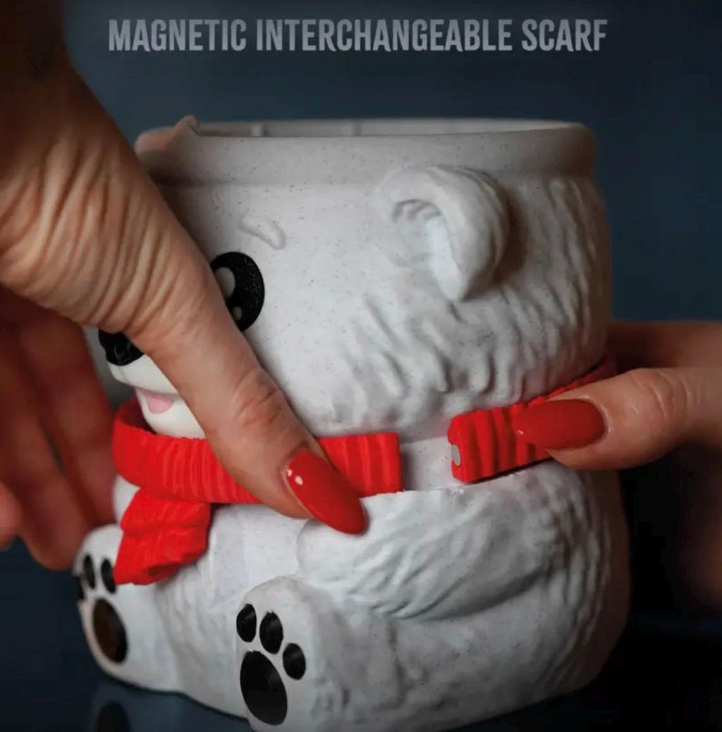 Polar Bear Ice Cream Holder Mug – Ice Pint Holder with Magnetic Scarf & Snack Drawer.    (LEHADESIGN)