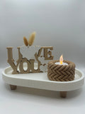 Set Ribbled Candle + Love You Sign + Tray
