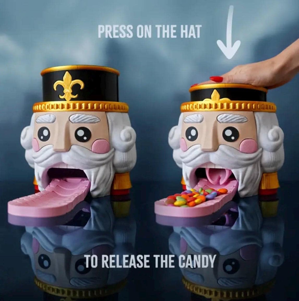 Nutcracker Candy Dispenser – Christmas Candy Holder with Press-Down Hat Mechanism