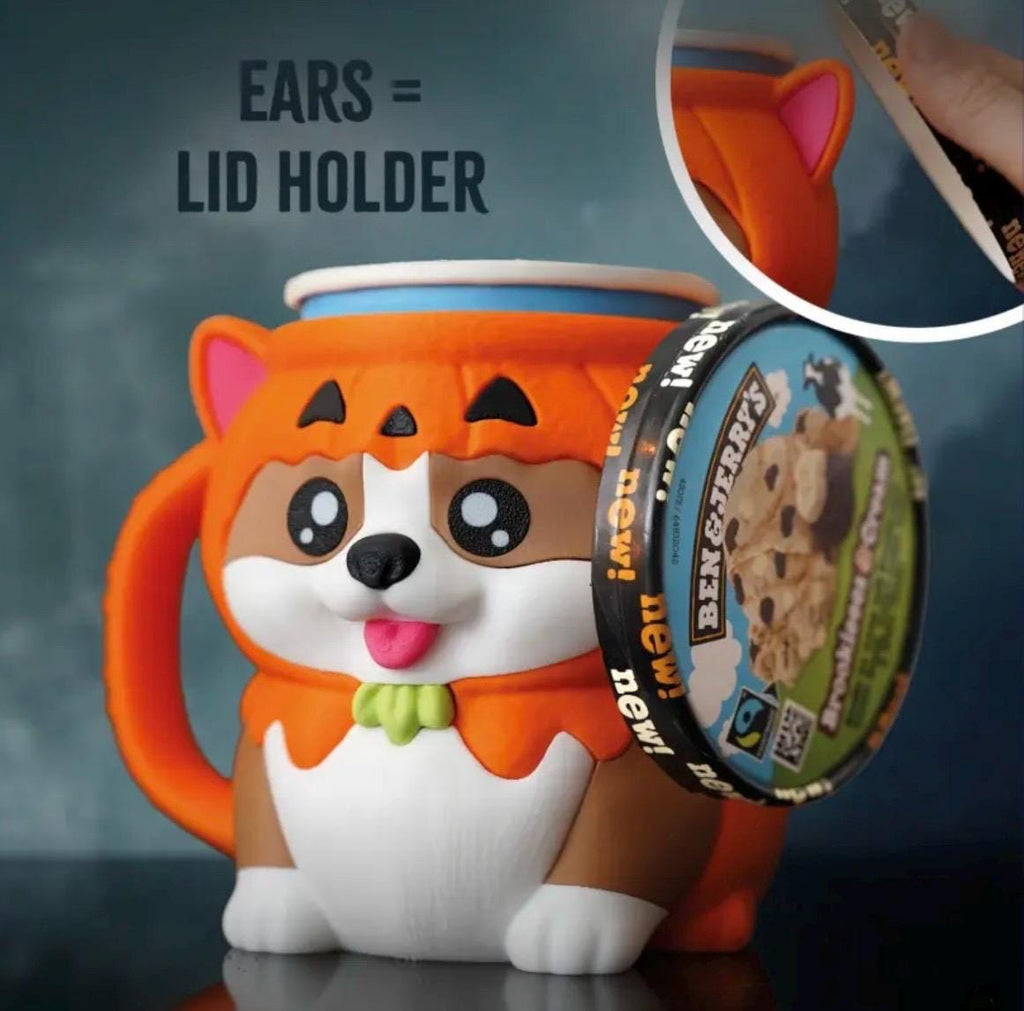 Kevin – Ice Cream Pint Holder Corgi | 2 pcs Spoon Holder & Snack Storage.  (LEHADESIGN)