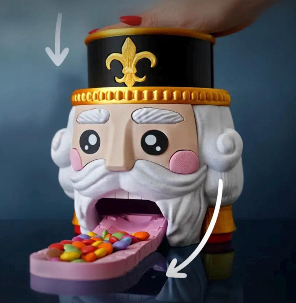 Nutcracker Candy Dispenser – Christmas Candy Holder with Press-Down Hat Mechanism