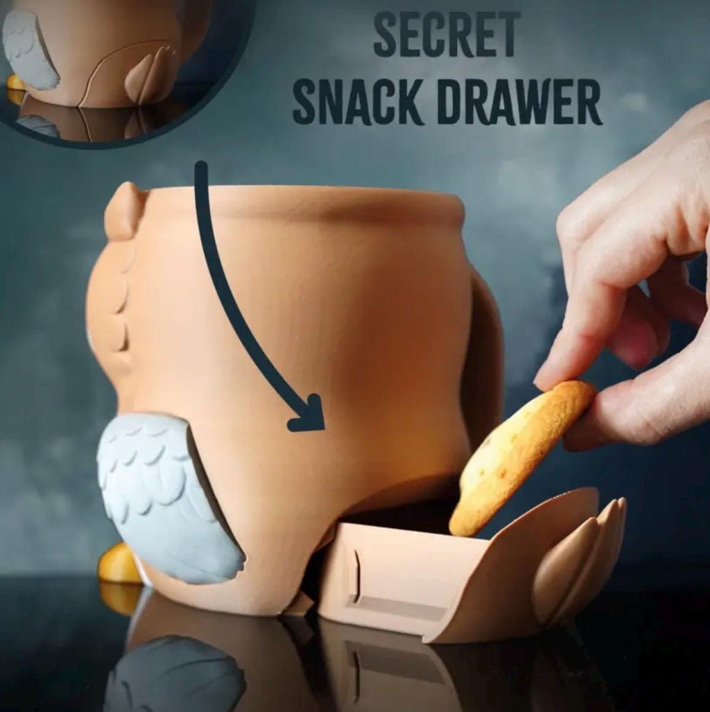 Owl Ice Cream Holder Mug – Ice Pint Holder with Secret Snack Drawer & Spoon Slots (LEHADESIGN)