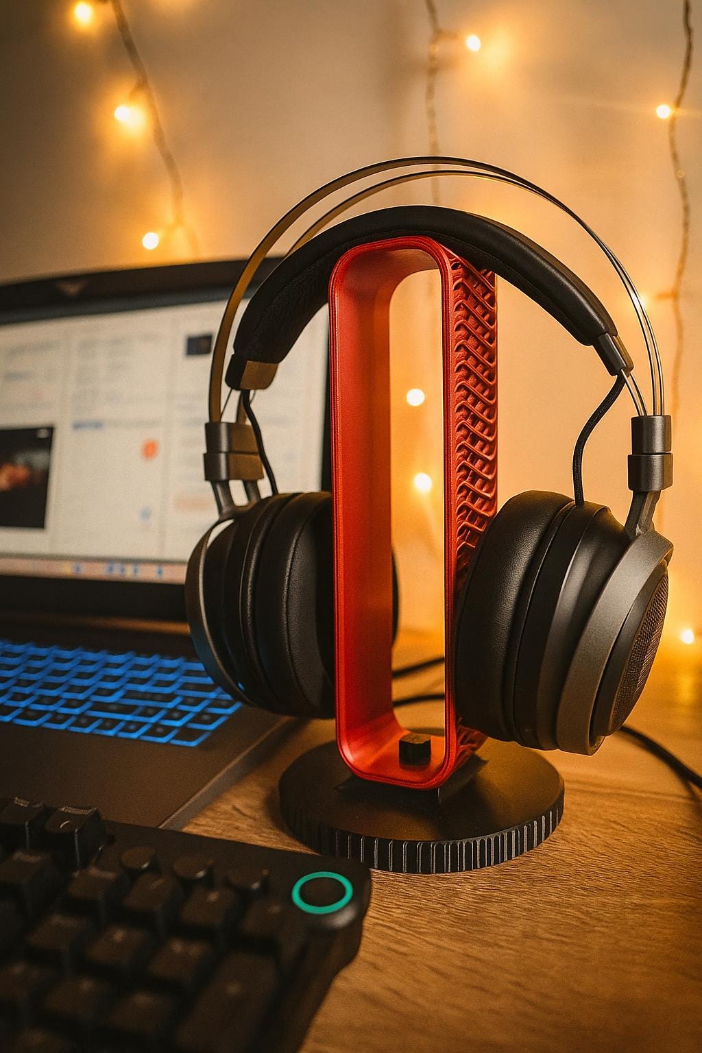 3D Printed Headphone Stand – Red & Black Modern Design – Durable and Stylish Desk Accessory