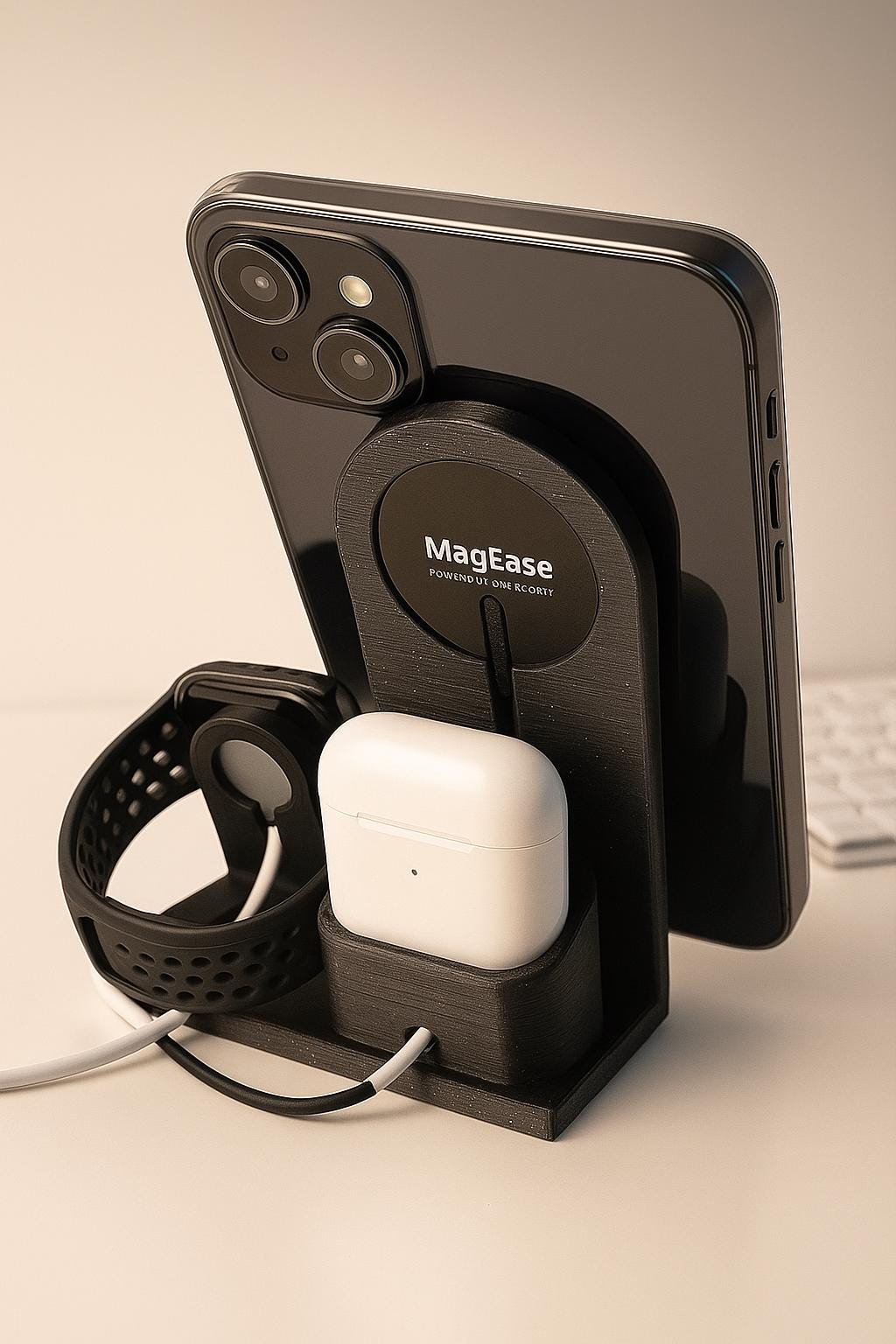 Minimalist 3D Printed iPhone & Apple Watch + airpods 2 Standby – Nightstand Charging Dock for Apple Devices