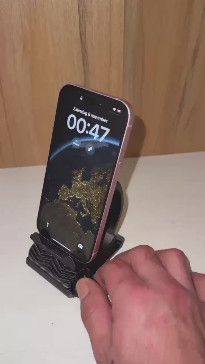 3D Printed Adjustable Phone Stand | Modern Smartphone Holder | Handmade Desk Accessory from Belgium
